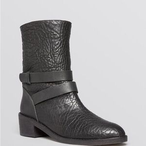 Loeffler Randall Vesper Leather Black Boots Shearling Lining  Size 8.5